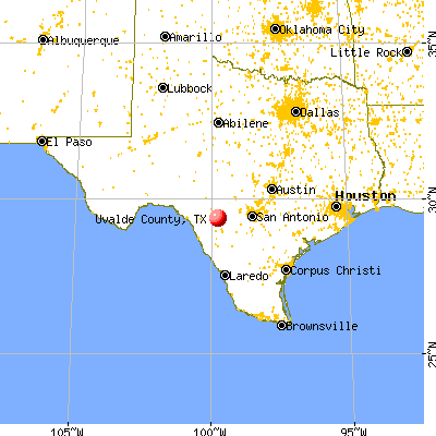 Uvalde County, TX map from a distance