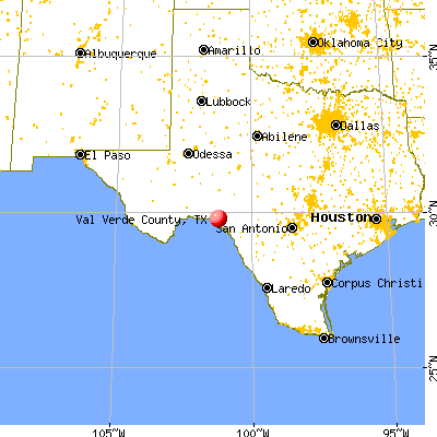 Val Verde County, TX map from a distance