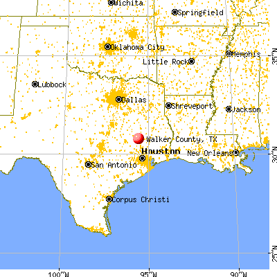 Walker County, TX map from a distance
