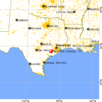 Wharton County, TX map from a distance