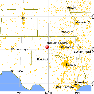 Wheeler County, TX map from a distance
