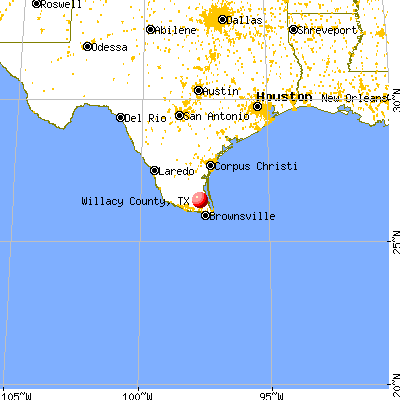 Willacy County, TX map from a distance