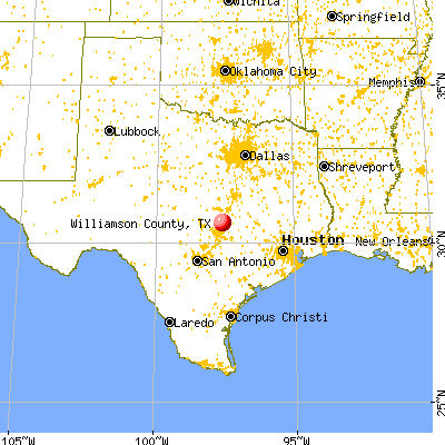 Williamson County, TX map from a distance