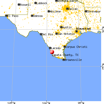 Zapata County, TX map from a distance