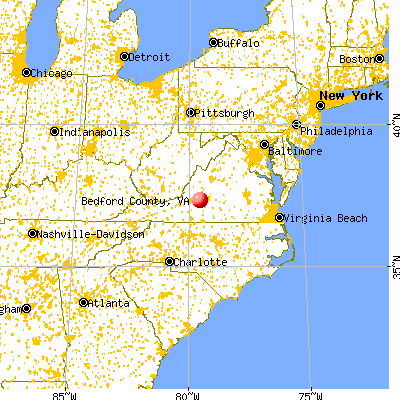 Bedford city, VA map from a distance