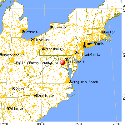 Falls Church city, VA map from a distance
