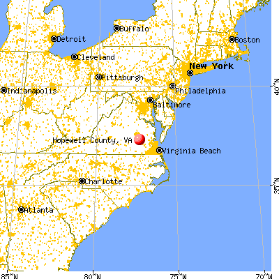 Hopewell city, VA map from a distance