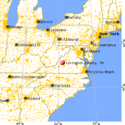 Lexington city, VA map from a distance