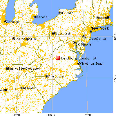Lynchburg city, VA map from a distance
