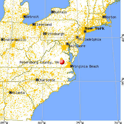 Petersburg city, VA map from a distance