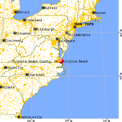 Virginia Beach city, VA map from a distance