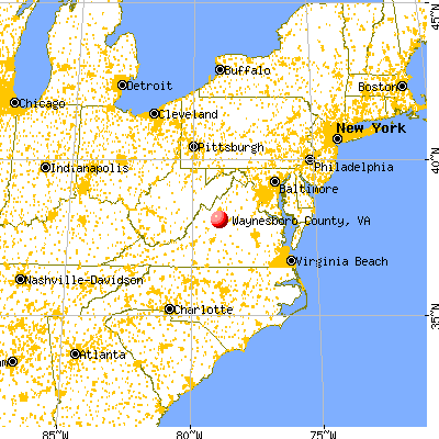 Waynesboro city, VA map from a distance
