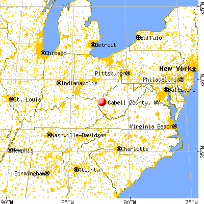 Cabell County, WV map from a distance