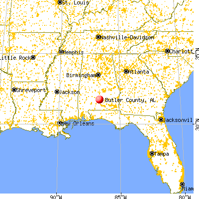 Butler County, AL map from a distance
