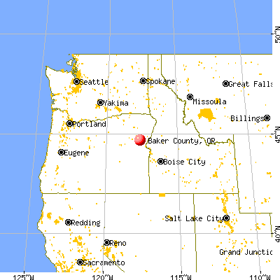 Baker County, OR map from a distance