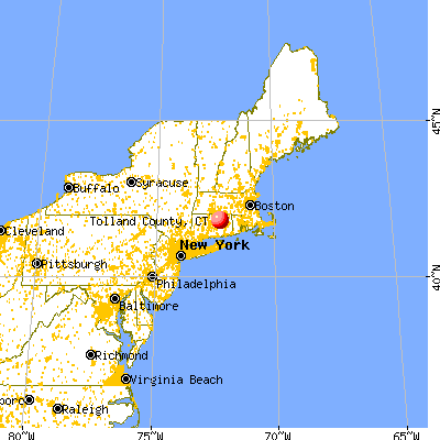 Tolland County, CT map from a distance