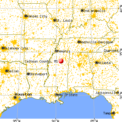 Calhoun County, MS map from a distance