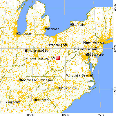 Calhoun County, WV map from a distance