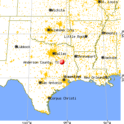 Anderson County, TX map from a distance