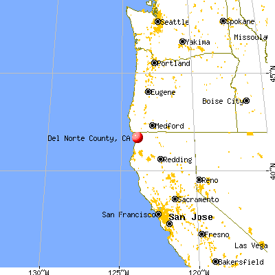 Del Norte County, CA map from a distance