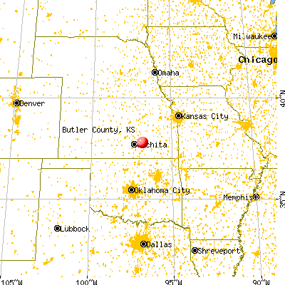 Butler County, KS map from a distance