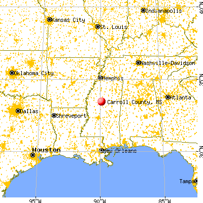 Carroll County, MS map from a distance