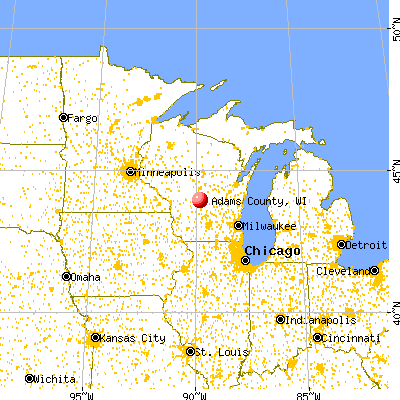 Adams County, WI map from a distance