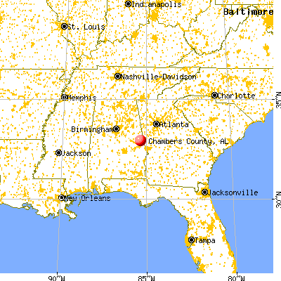 Chambers County, AL map from a distance