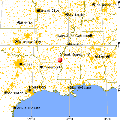 Chicot County, AR map from a distance