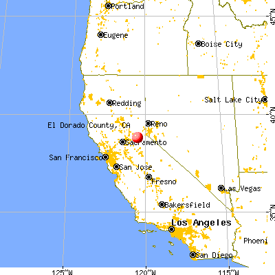 El Dorado County, CA map from a distance