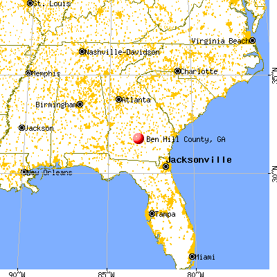 Ben Hill County, GA map from a distance