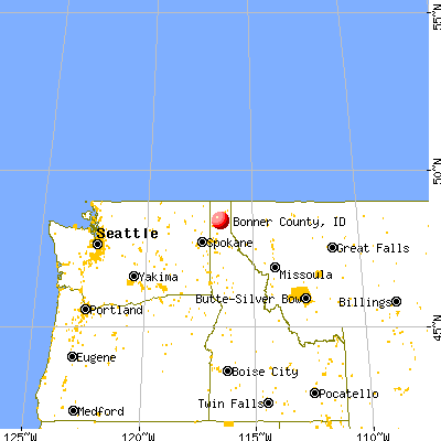 Bonner County, ID map from a distance
