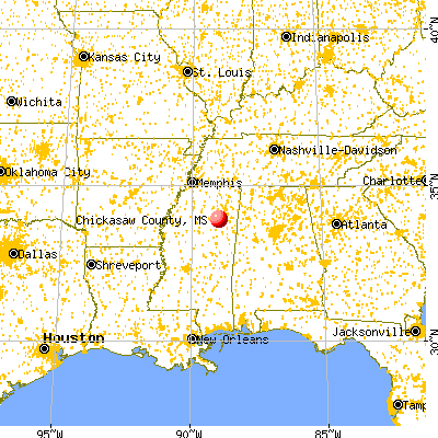 Chickasaw County, MS map from a distance
