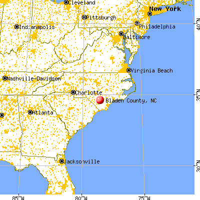 Bladen County, NC map from a distance