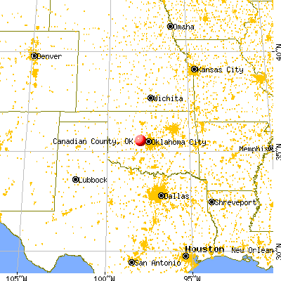 Canadian County, OK map from a distance