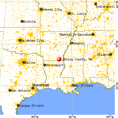 Ashley County, AR map from a distance