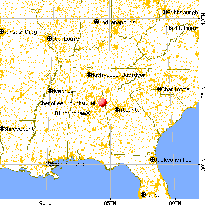 Cherokee County, AL map from a distance