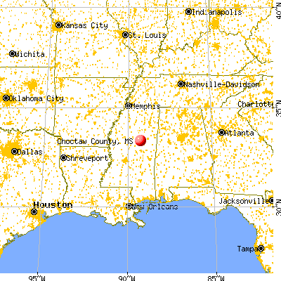 Choctaw County, MS map from a distance