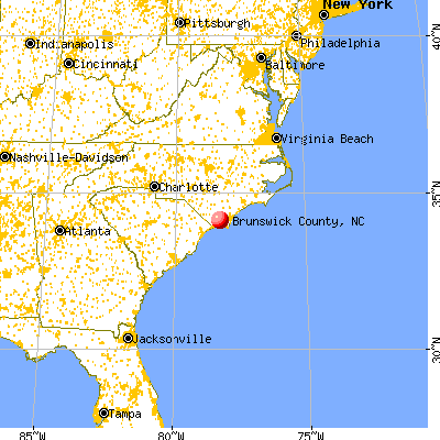 Brunswick County, NC map from a distance