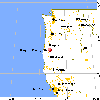 Douglas County, OR map from a distance