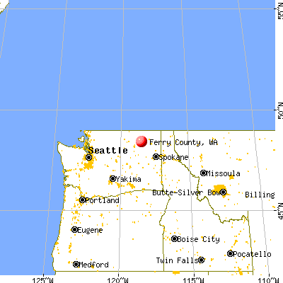 Ferry County, WA map from a distance