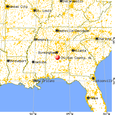 Chilton County, AL map from a distance