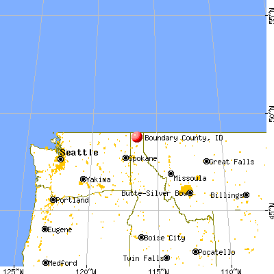 Boundary County, ID map from a distance