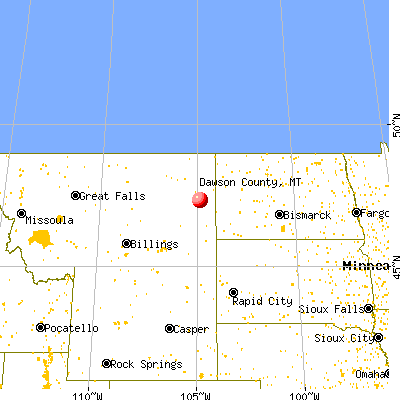 Dawson County, MT map from a distance
