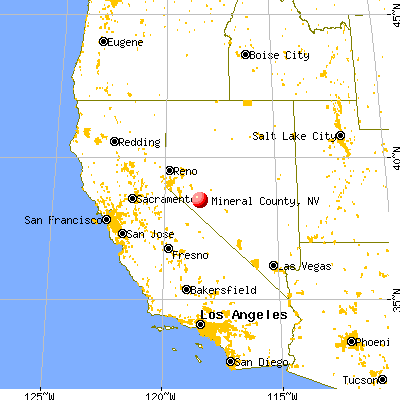 Mineral County, NV map from a distance