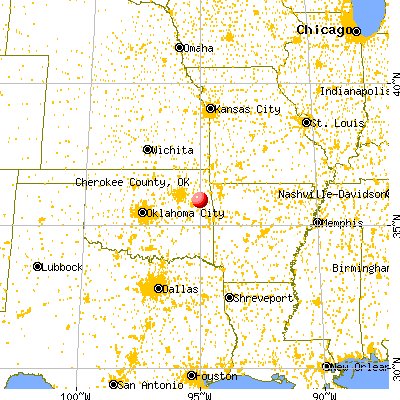 Cherokee County, OK map from a distance