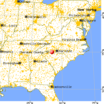 Cherokee County, SC map from a distance