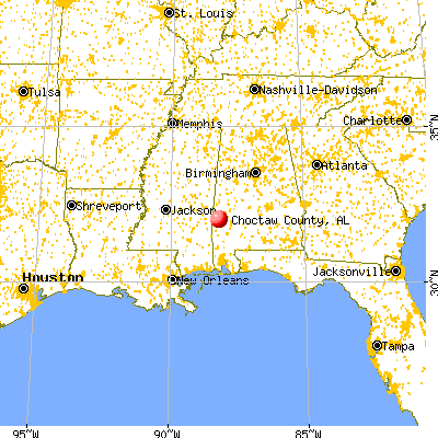 Choctaw County, AL map from a distance