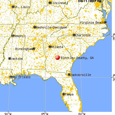 Bleckley County, GA map from a distance