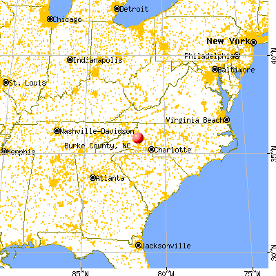 Burke County, NC map from a distance